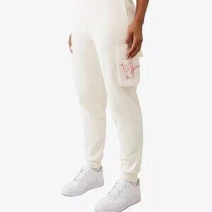 True Religion Cream Joggers with Pink Accent